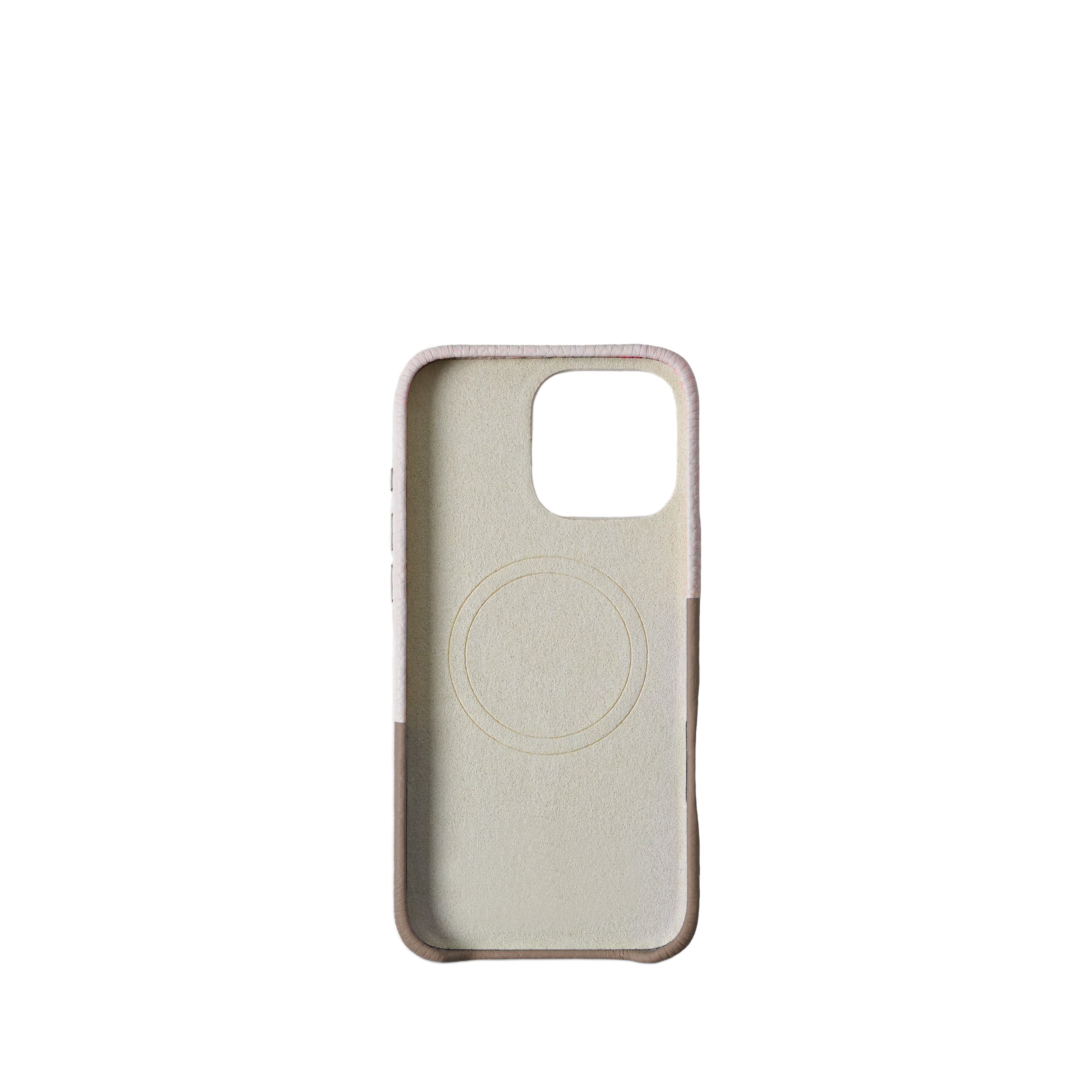 Pellipelli iPhone 14/15/16 Pro/Pro Max Series Color-block style French Imported Leather Phone Case/Pink Affair