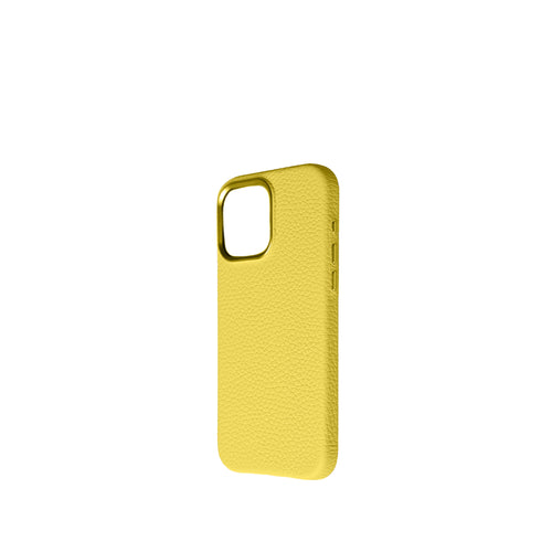 Pellipelli iPhone 14/15 Pro/Pro Max Series Metal frame style French Imported Leather Phone Case/Lemon Tonic