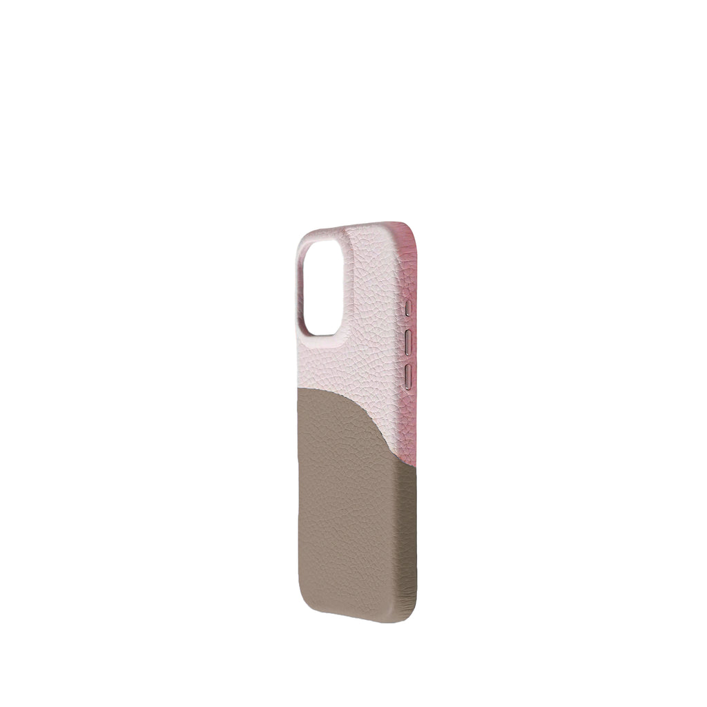 Pellipelli iPhone 14/15/16 Pro/Pro Max Series Color-block style French Imported Leather Phone Case/Pink Affair