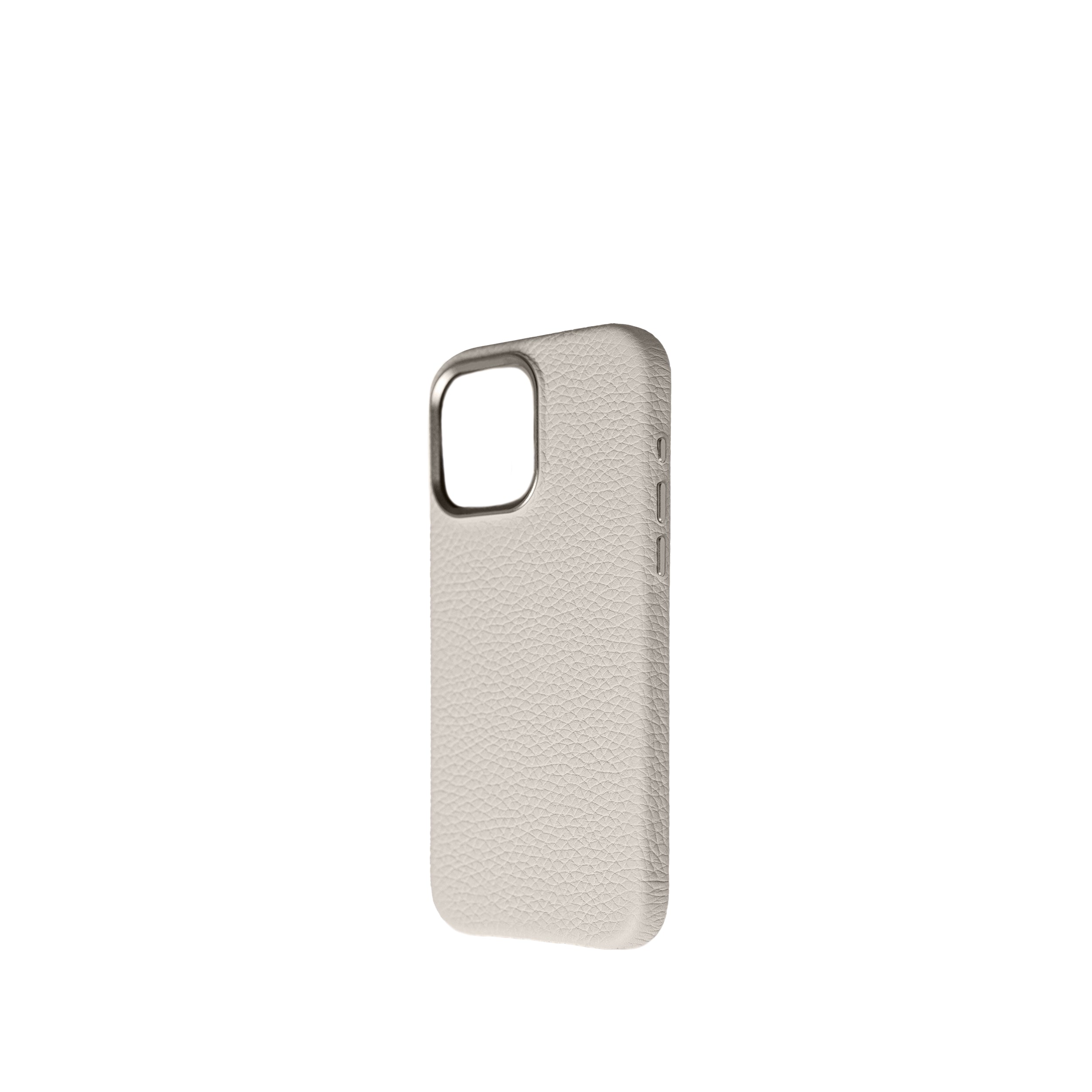Pellipelli iPhone 14/15 Pro/Pro Max Series Metal frame style French Imported Leather Phone Case/White Sand