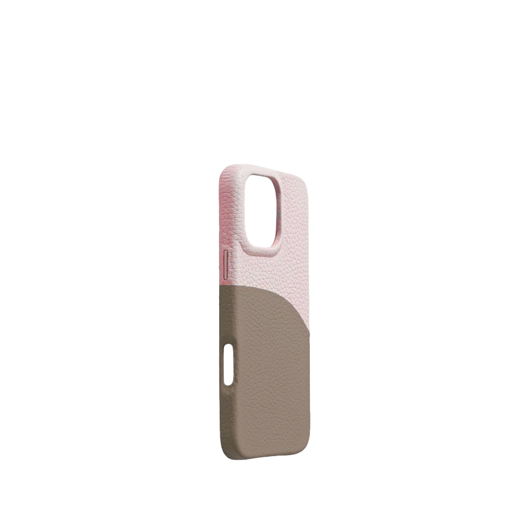 Pellipelli iPhone 14/15/16 Pro/Pro Max Series Color-block style French Imported Leather Phone Case/Pink Affair