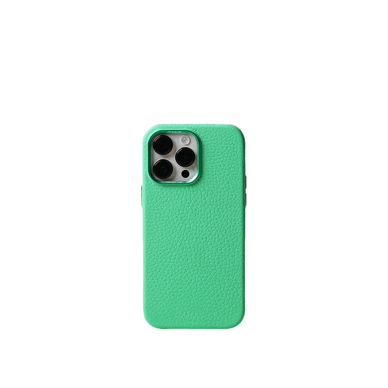 Pellipelli iPhone 14/15 Pro/Pro Max Series Metal frame style French Imported Leather Phone Case/Irish Green
