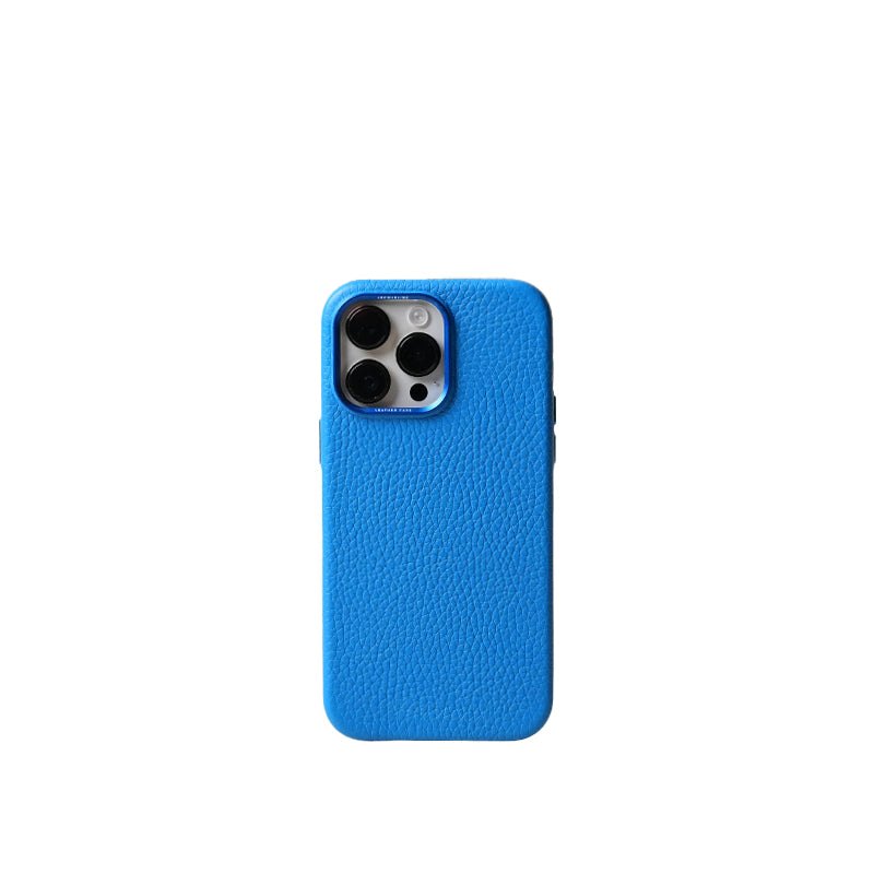 Pellipelli iPhone 14/15 Pro/Pro Max Series Metal frame style French Imported Leather Phone Case/Ibisa Blue