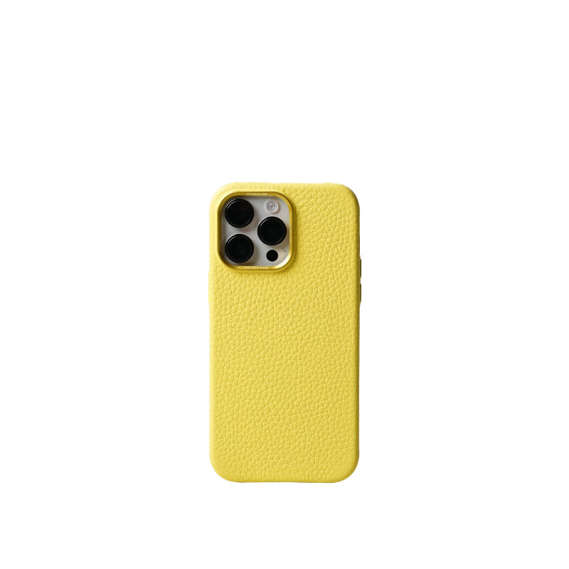 Pellipelli iPhone 14/15 Pro/Pro Max Series Metal frame style French Imported Leather Phone Case/Lemon Tonic