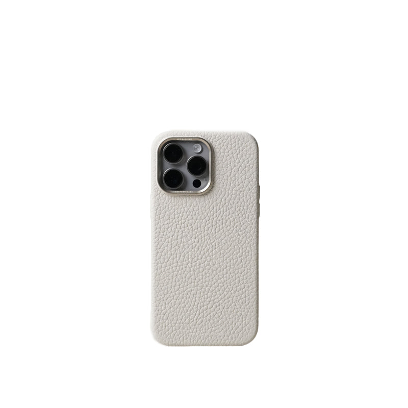 Pellipelli iPhone 14/15 Pro/Pro Max Series Metal frame style French Imported Leather Phone Case/White Sand
