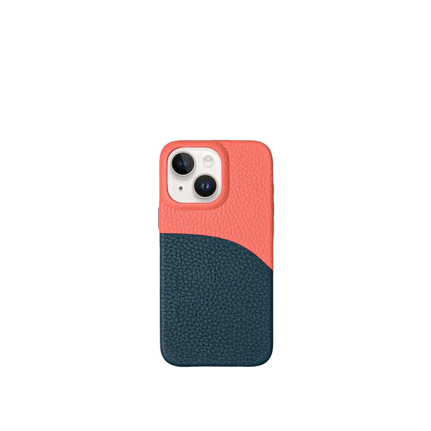 Pellipelli iPhone 14/15  Series Color-block style French Imported Leather Phone Case/Grapefruit Glow